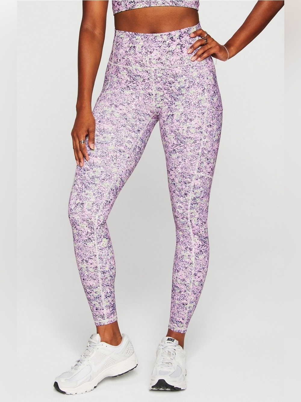 Fabletics On The Go Power Hold High Waist Leggings Pink Multi XL Ankle Pockets